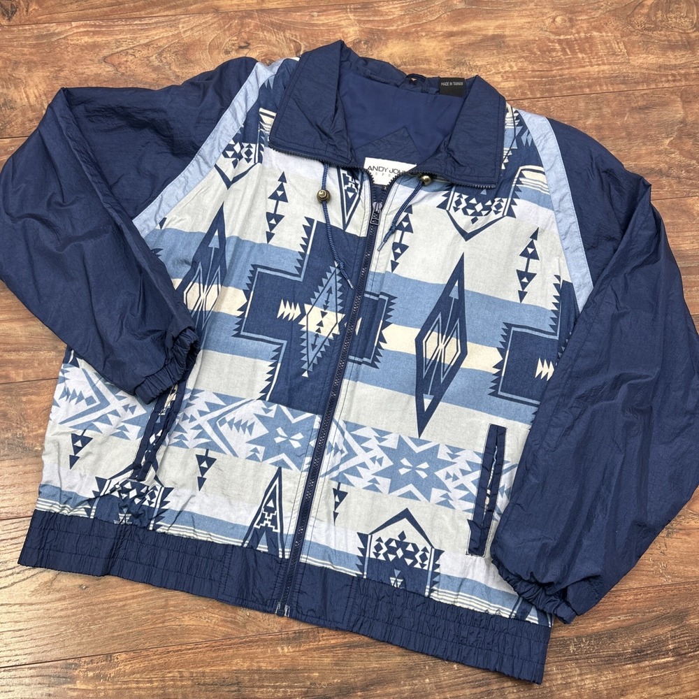 Vtg Aztec Windbreaker Jacket Andy Johns Sport XL Southwest Western Shoulder Pads